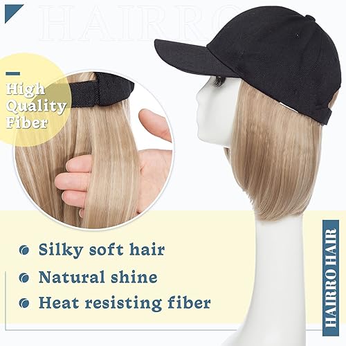 Miniatura 38 de Hairro Cap with Hair Attached For Women Wig Hat with Hair Short Bob style Synthetic Wavy Curly Adjustable Ball Cap Wiggy Hair Extensions 8" 180g #1