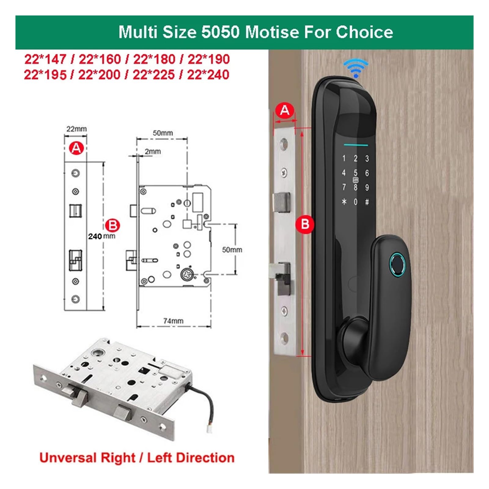 Serratura Smart, App TTlock Smart Door Lock Tuya Finrprint Smart Card Elettronica Home Office Serratura Digitale Intellinte,per camere da letto, uffici e hotel(Tuya 240x22)