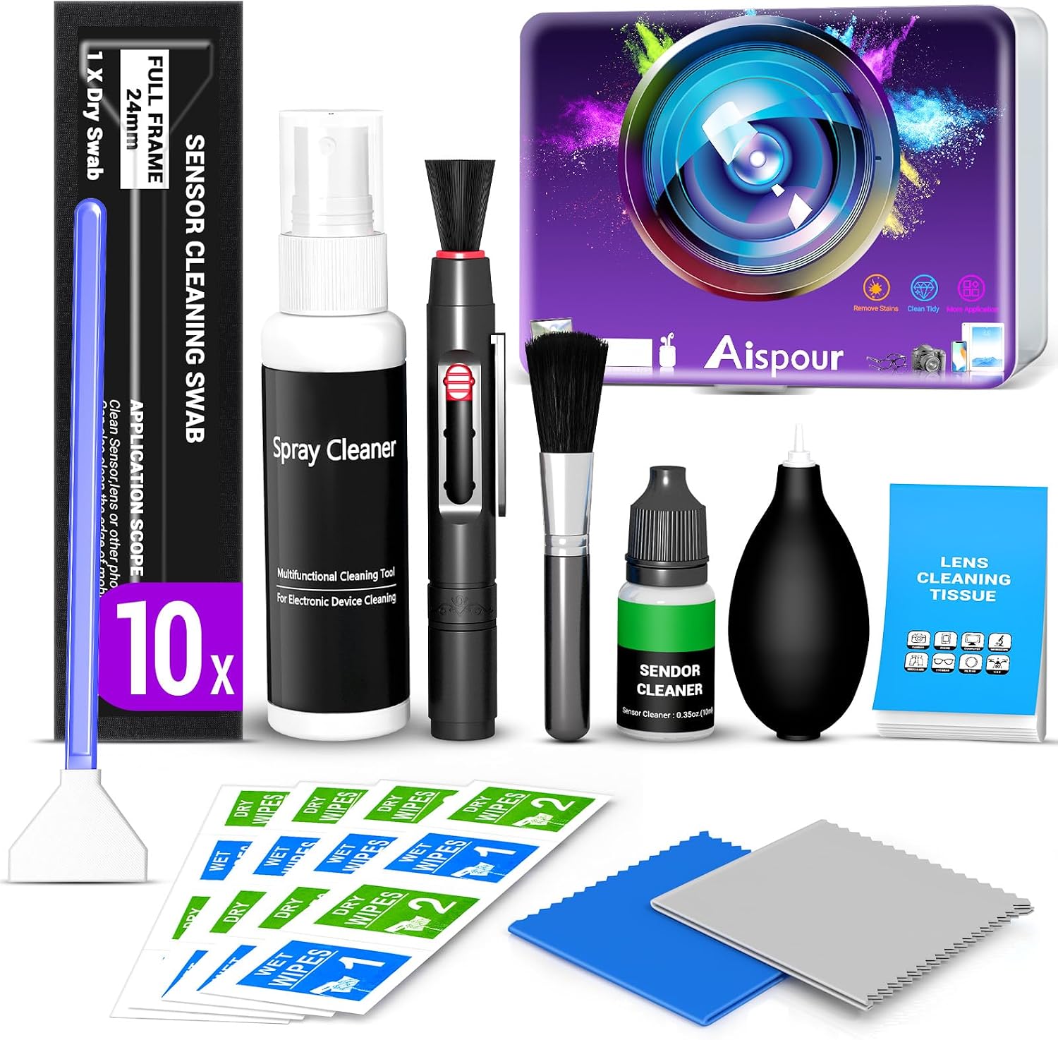 Camera Lens Cleaning Kit with Pro 10x Sensor Swabs, Sensor Cleaner, Compatible with Canon, Nikon, Sony mirrorless DSLR Camera (Enhanced Version)