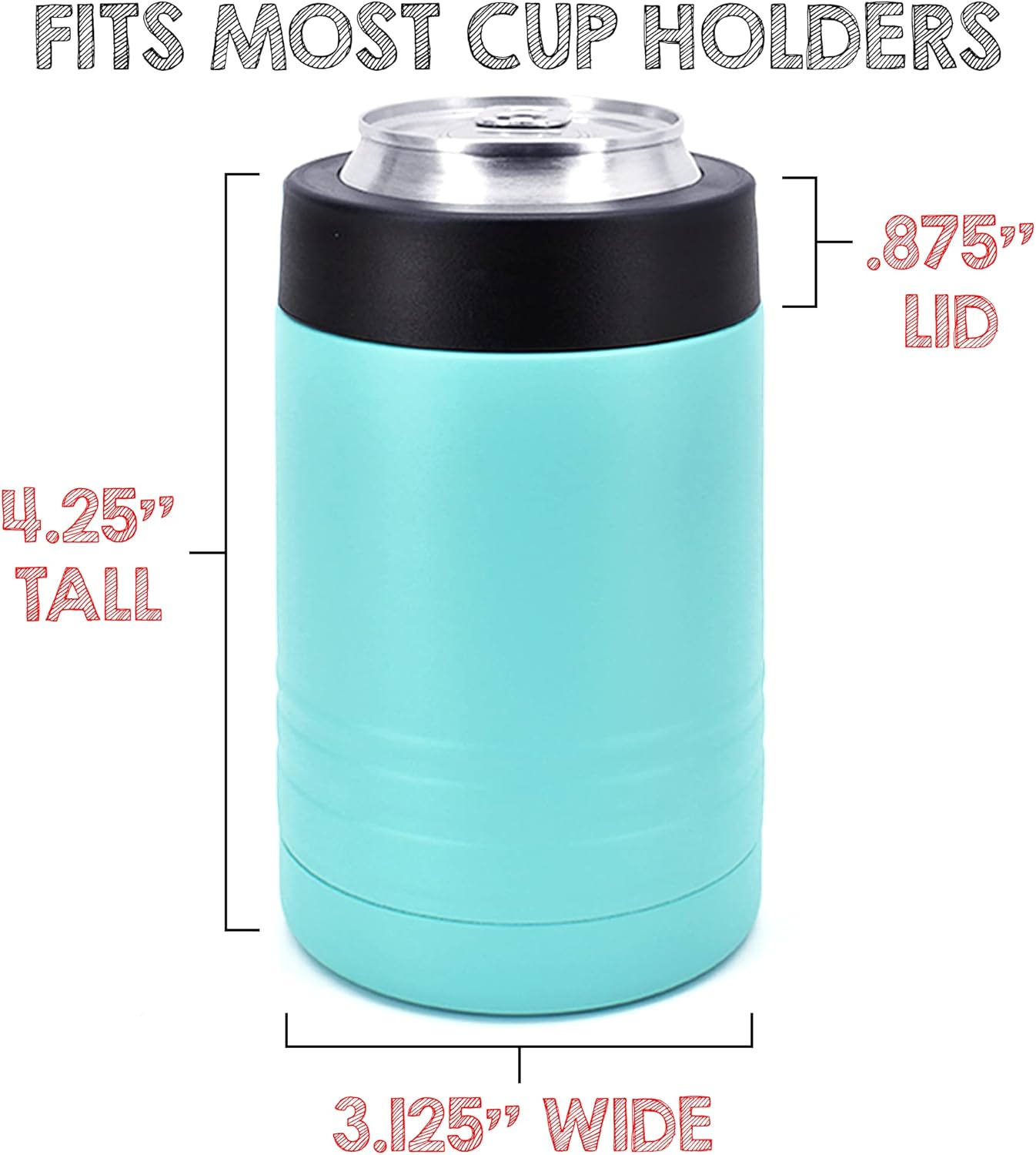 4-in-1 Stainless Steel 12 oz Double Wall Vacuum Insulated Can or Bottle Cooler Keeps Beverage Cold for Hours - Also Fits 16 oz Cans - Powder Coated Teal - Clear Water Home Goods - Image 5