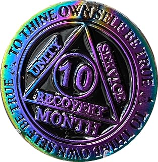 10 Month AA Medallion Reflex Rainbow Plated Sobriety Chip