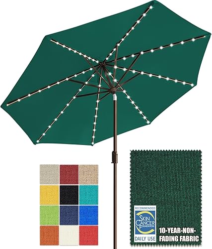 USA 10-Year-Non-Fading Solar 9ft Market Umbrella with 80 LED Lights
