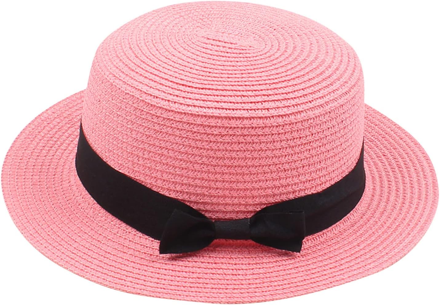 Kids Sun Hat Girls Boys Bowknot Wide Brim Straw Boater Hat Lightweight Breathable Flat Top Summer Cute Beach Caps