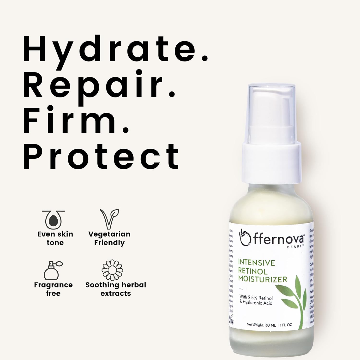 Intensive Retinol Moisturizer - Deep Hydration Night Cream 2.5% Vitamin A & Hyaluronic Acid + Vitamin E - Crema Humectante Intensiva de Retinol - Antiarrugas con Ácido Hialurónico y Vitamina E