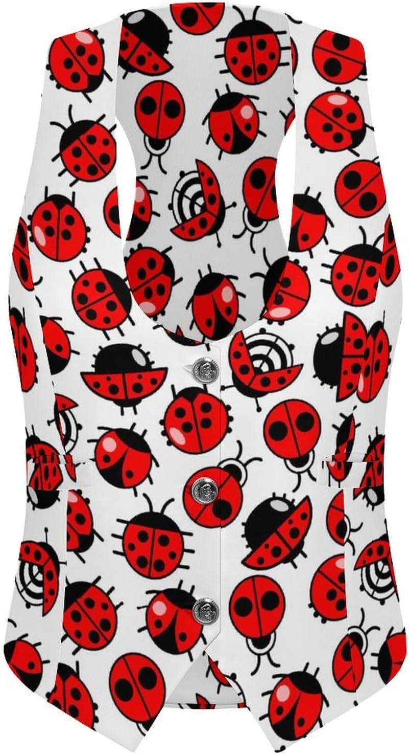 Crawling Ladybugs Women's Suit Vest V Neck Button Down Waistcoat Jacket Business Casual Tops