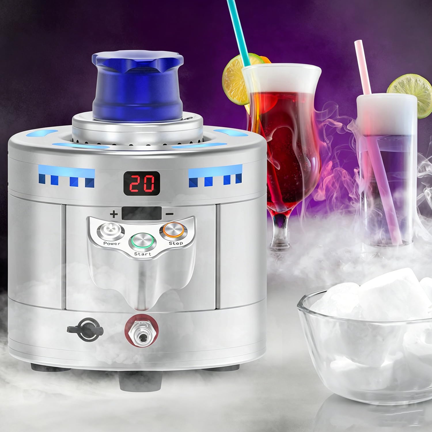 RETRIN Professional Dry Ice Maker & Instant Mug Chiller, 304 Stainless Steel Body, LED Display & G5/8 Thread Interface, 15s Production Cycle, Perfect for Hotels, Clubs, and Summer Parties