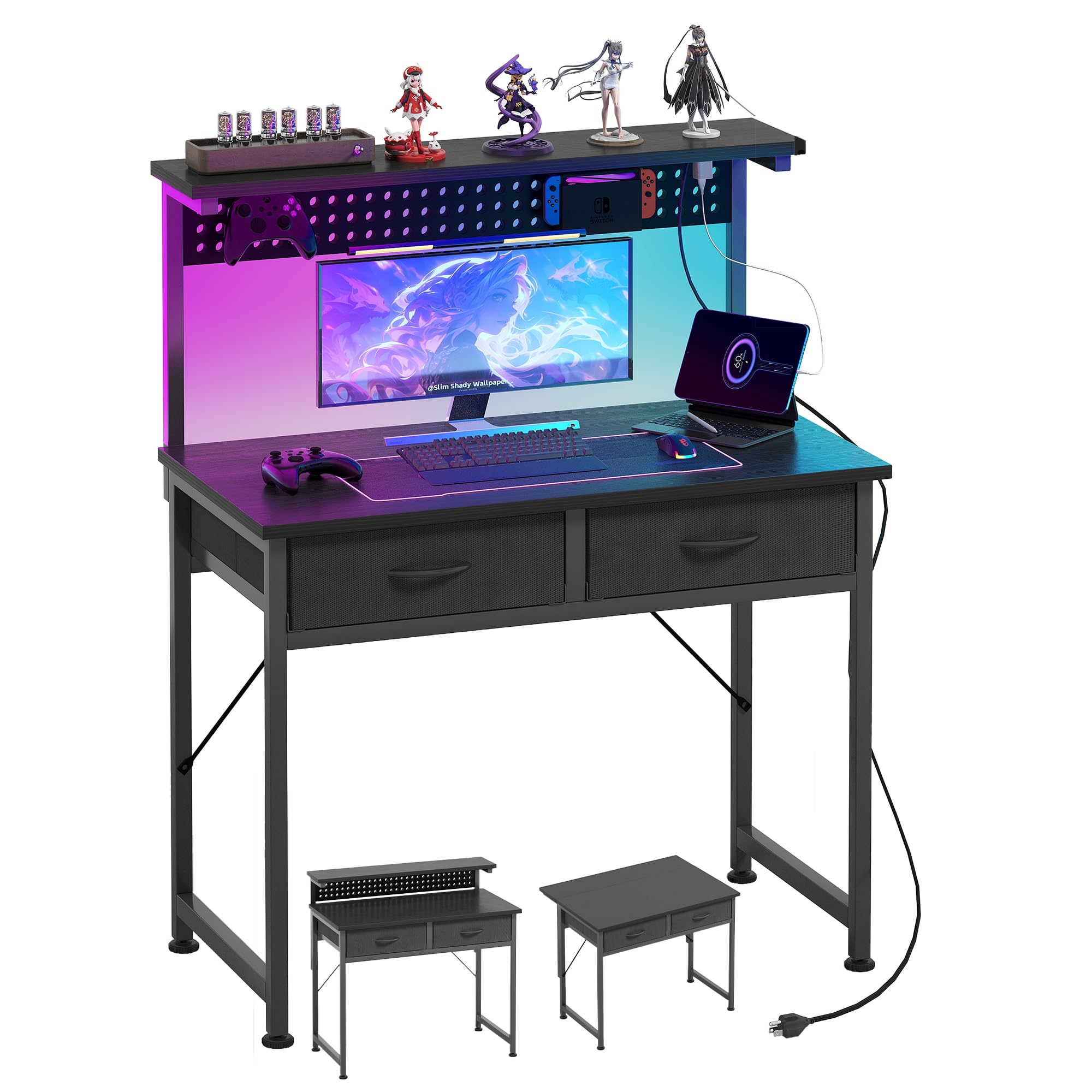 MUTUN 31 Inch Computer Desk with Power Outlet & LED Light (Model XY3101 ...