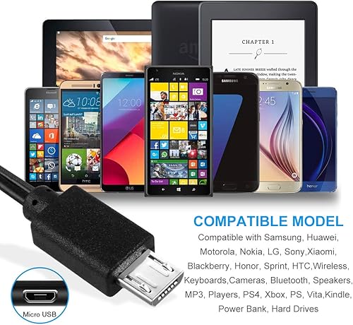 Miniatura 3 de Dericam Cargador de pared micro USB de 5 V y 2 A cable de carga Android adaptador de corriente de CA a CC de 5 voltios de 2000 mA adaptador de