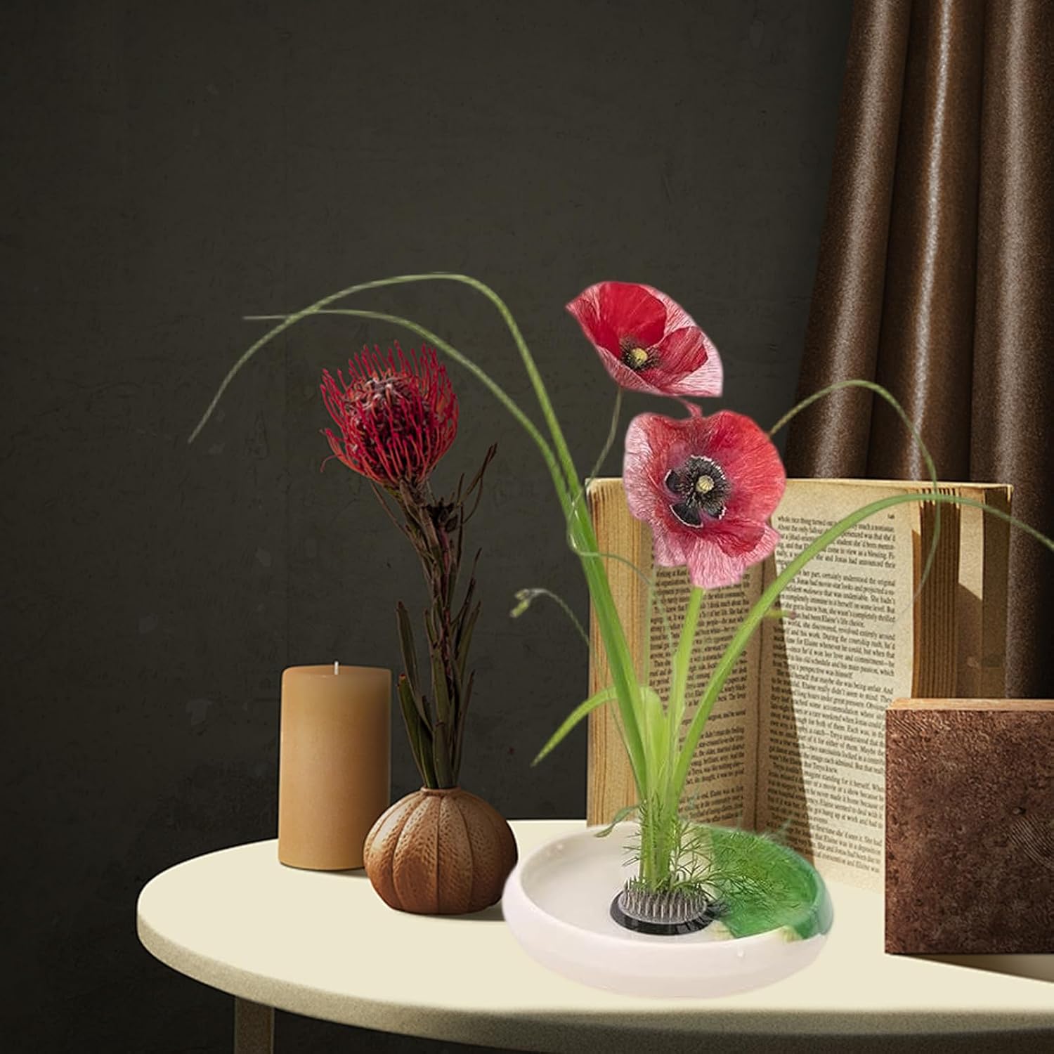 Japanese Ikebanas Vase Set Florals Frogs Flower Container Black 1.57inch Flower Frogs, 5.53inch Bowl Vase Home Decoration Ikebanas Kenzan