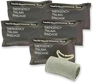 ASA TECHMED 5 Pack Emergency Trauma 6" Israeli Style Bandage - Combat Military Style Battle Wound Dressing First Aid IFAK