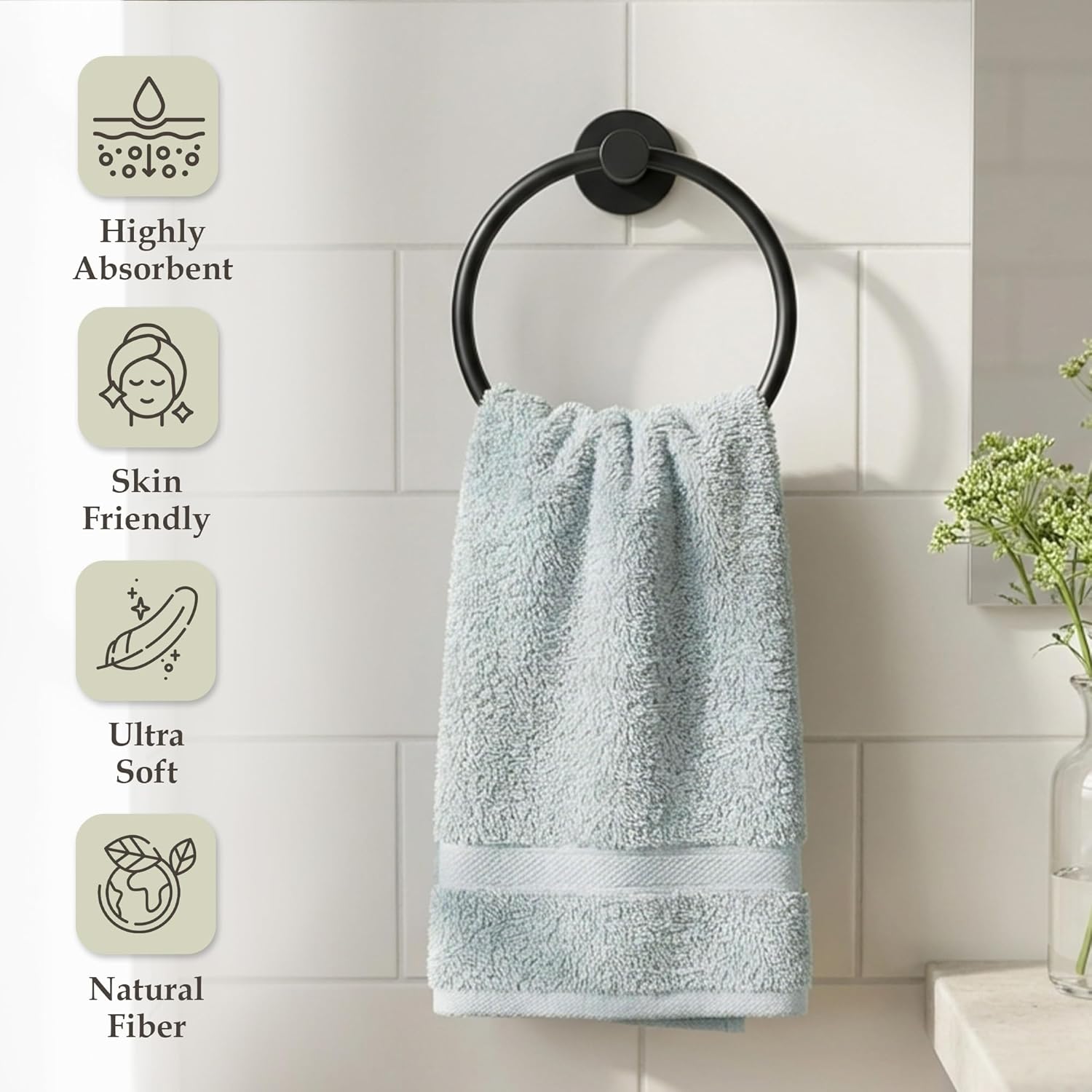 Delilah Home Turkish Cotton Bath Towels - Soft and Absorbent, 100% Organic, 700 GSM Thick Weave, Gentle for Sensitive Skin - 2 Pieces Hand Towel Set 16x30 Inches - Mineral Green