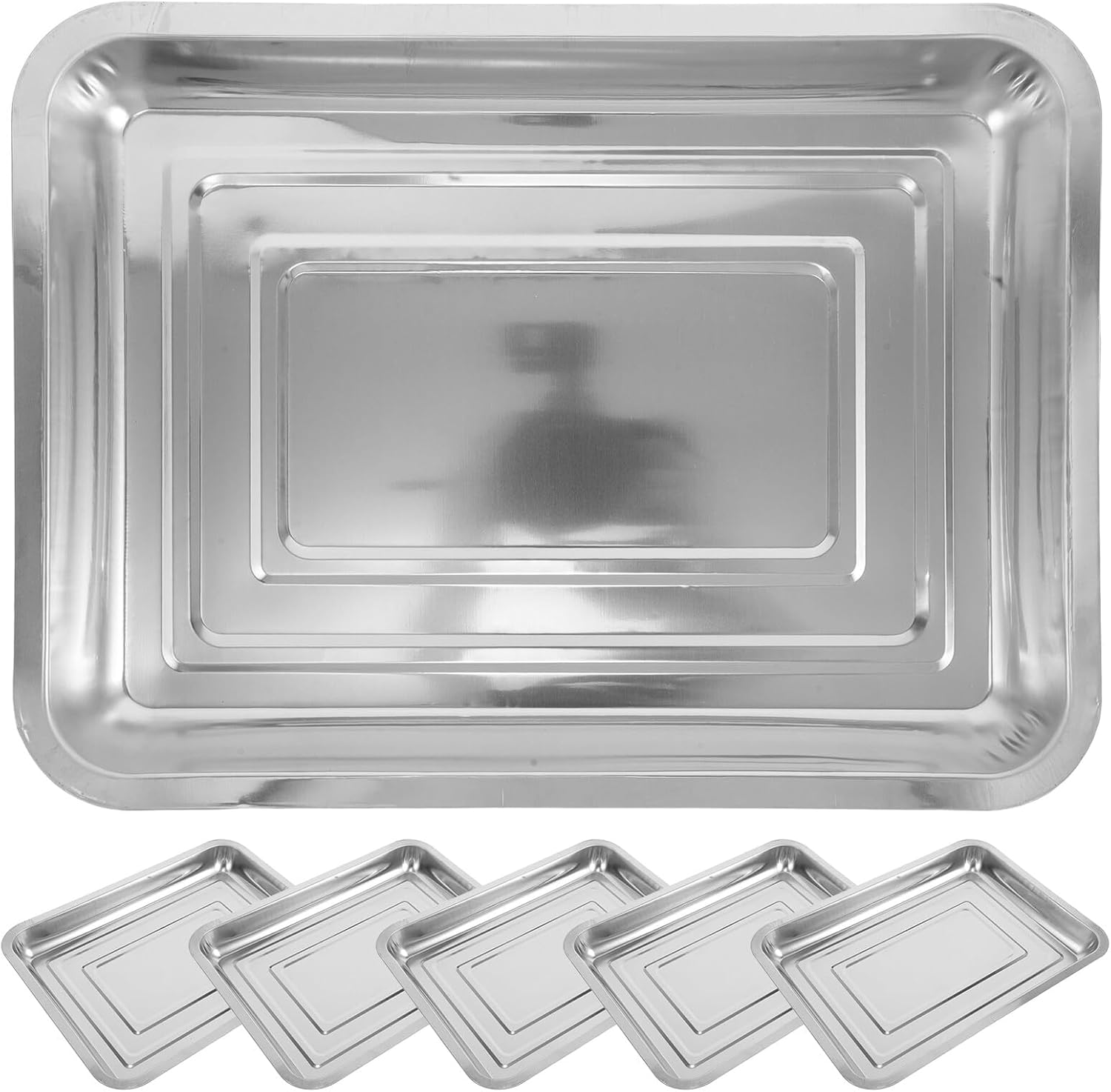 6pcs Stainless Steel Nursery Trays Plant Germination Trays with Water Catcher 36×27×4.8cm for Indoor Balcony Greenhouse Seed Sprouting and Transplanting