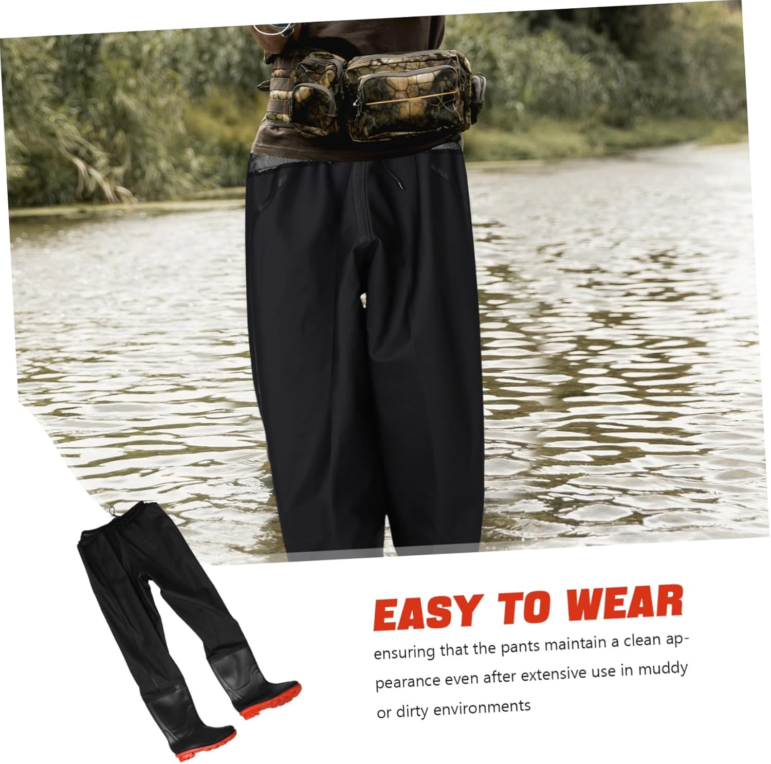 1Set Durable Fishing Waders for Men Comfortable Skid Design PVC Rain Pants with Thickened Trousers for Fishing and Outdoor Activities Black