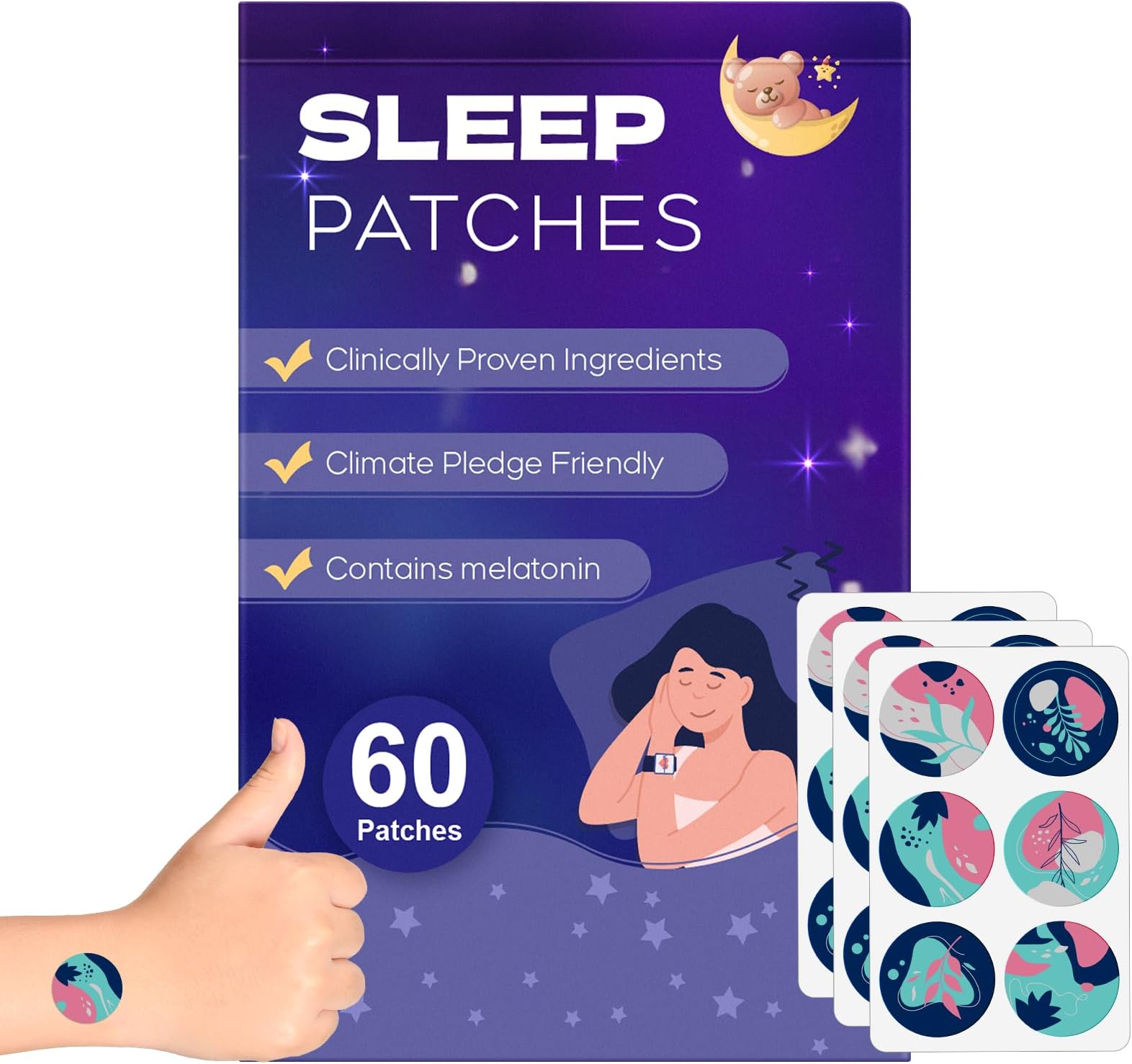 Sleep aids for Adults, Sleep Patches, 60 Pack Upgraded Deep Sleep Patch, All Natural Deep Patch, Quick Acting Ingredients, for Men and Women, Easy to Use That Last All Night-Violet-A10