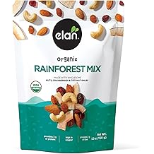 Elan Organic Rainforest Mix, 5.3 oz, Healthy Snacks, Dried Fruits (Raisins, Coconut, Dried Cranberries), Nuts (Roasted Cashews, Roasted Almonds), Non-GMO, Gluten-Free, Vegan, Kosher