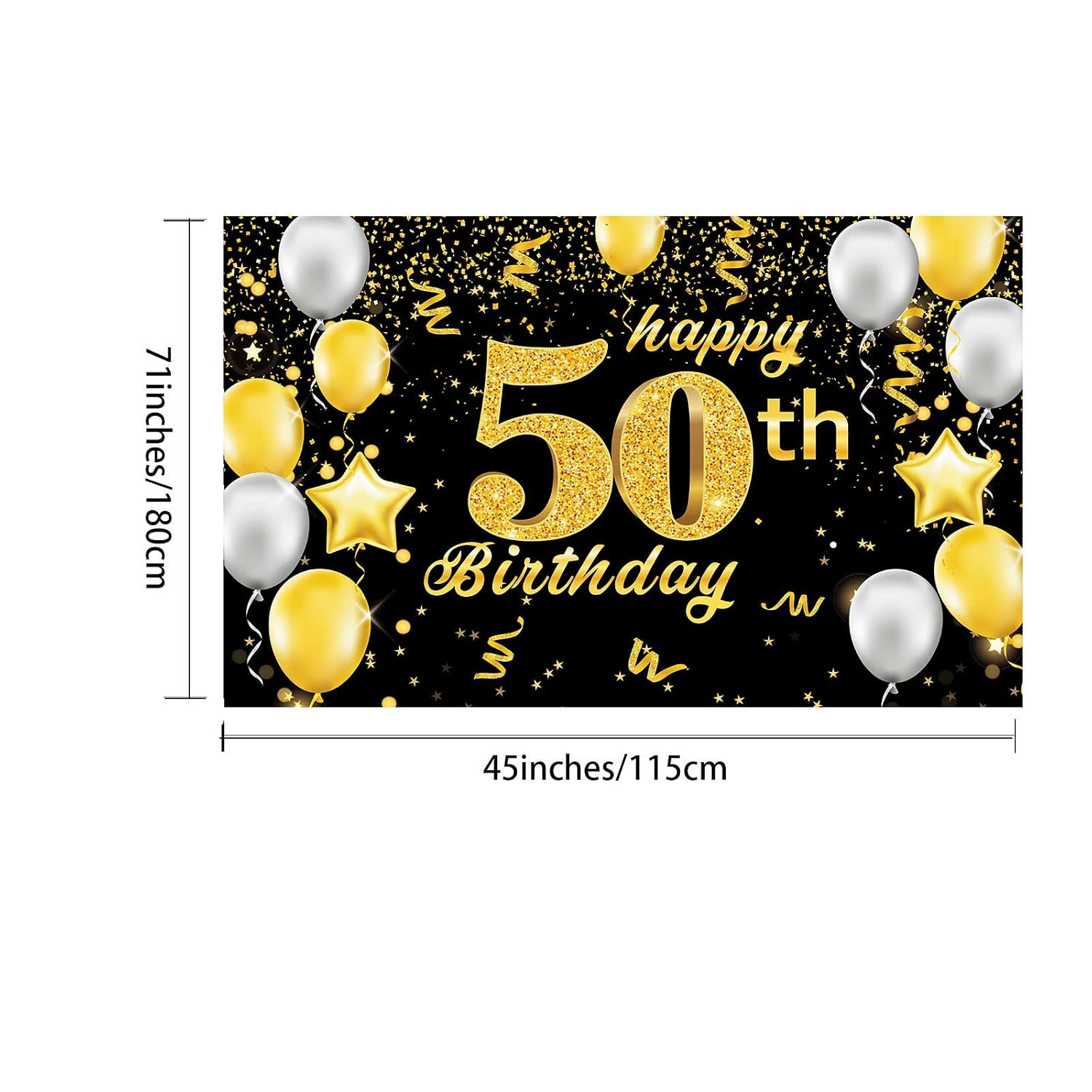 Happy 50th Birthday Banner,50th Birthday Decorations Black Gold,Party Backdrop Banner Fabric Banner.for Men Women 50thBirthday Photo Backdrop,Photography Background,Outdoor Garden Table Wall Decor - Image 4