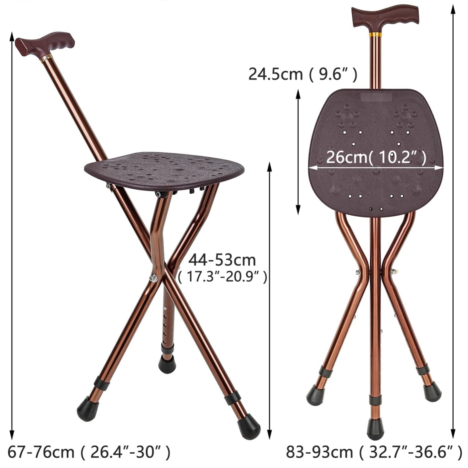 Bastón Silla Plegable Adulto Mayor Ideal Para Caminar Viajar Bastón Con Asiento Portátil, Regulable Asiento De Bastón De Aleación De Aluminio Antideslizante Capacidad De 120Kg Brown