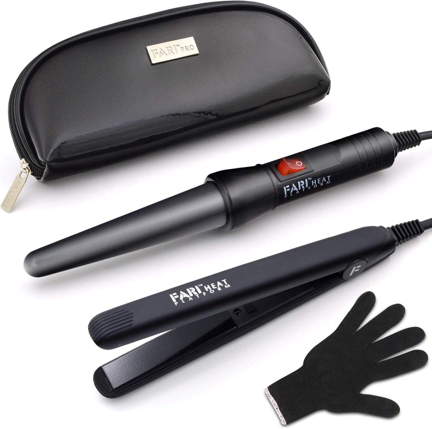 Krultang voor op reis en mini-stijltang, 2-in-1 kit, keramische toermalijn krultang en stijltang, hittebestendige handschoen en reisetui inbegrepen