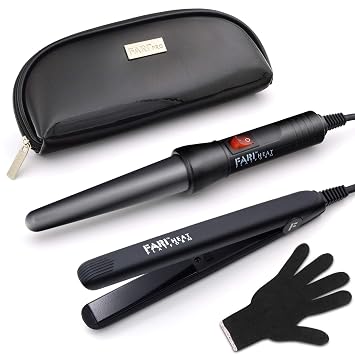 Amazon.com: FARI - Rizador de pelo de viaje y mini plancha plana 2 en 1,  juego de varitas de turmalina de cerámica y alisadores de cabello, guante  resistente al calor y bolsa