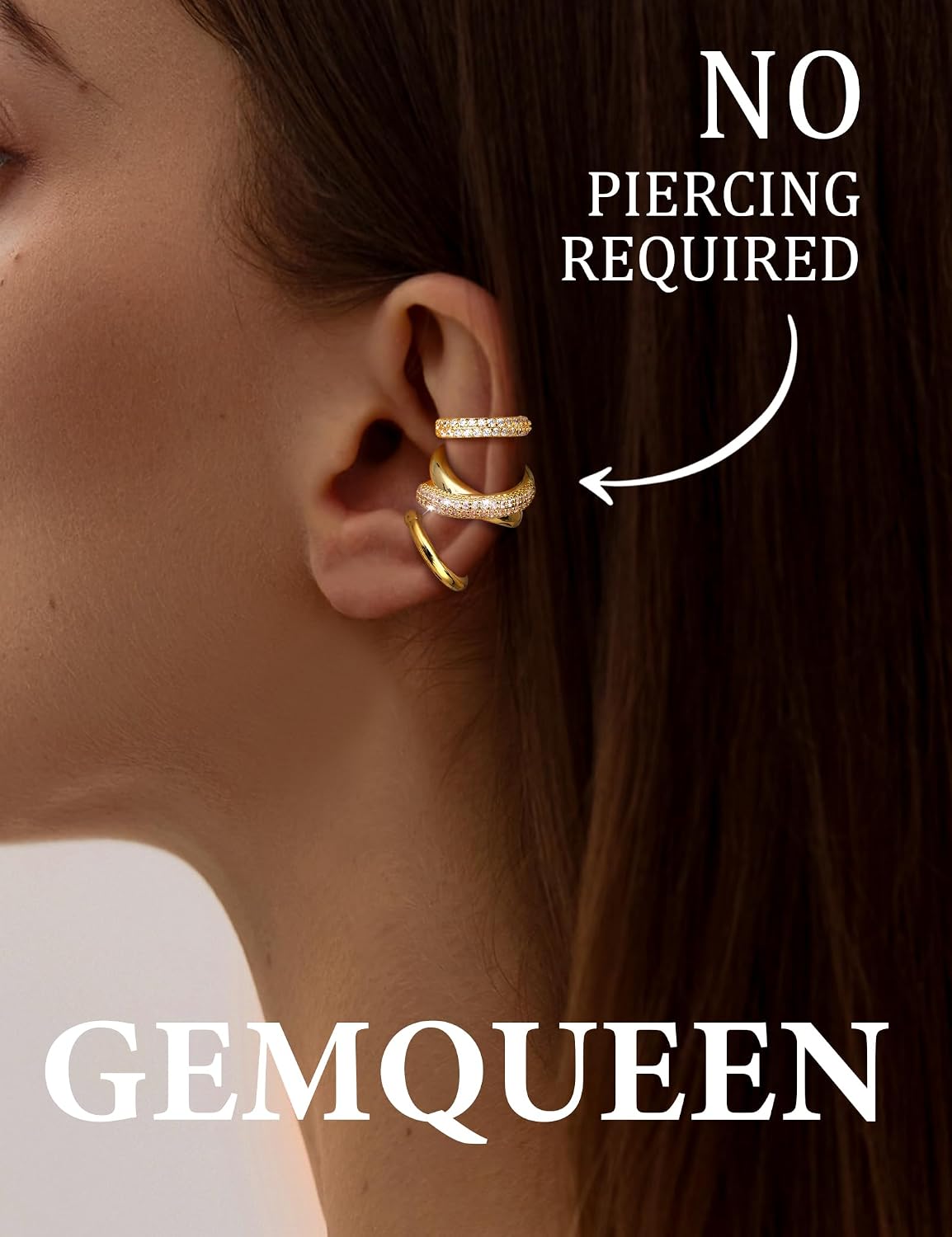 GEMQUEEN 9 Pcs Ear Cuff Non Piercing Earrings for Women - 14K Gold/Silver Plated Chunky Ear Cuffs Earring Non Pierced Ears Clip On Adjustable Fake Cartilage Conch Helix Jewelry Set with 5A CZ