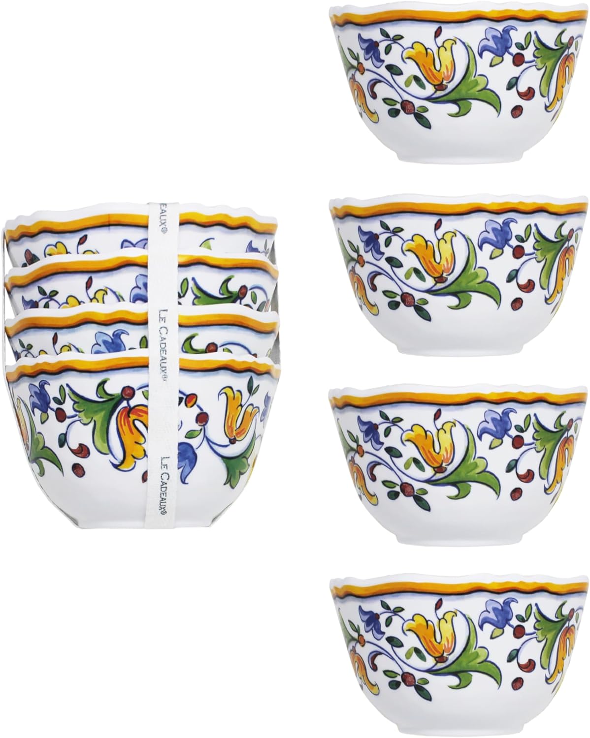 Le Cadeaux 098CAPR Melamine Capri Dessert Bowls, set of 4, white multi,large