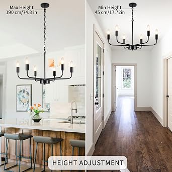 Black Chandelier Ceiling Lights Living Room 6 Lights Pendant Light Fitting