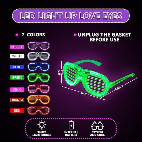 Miniatura 5 de Paquete de 42 lentes LED, 7 colores neón (2 nuevos colores neón añadidos), suministros de fiesta que brillan en la oscuridad, recuerdos para niños y