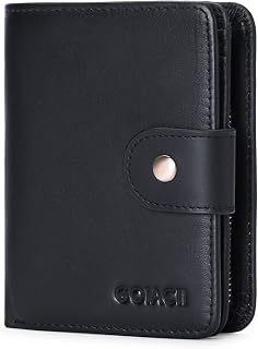 GOIACII Mens Wallet Genuine Leather Short Bifold RFID Blocking Wallets for Men with Zip Coin Pocket ID Window