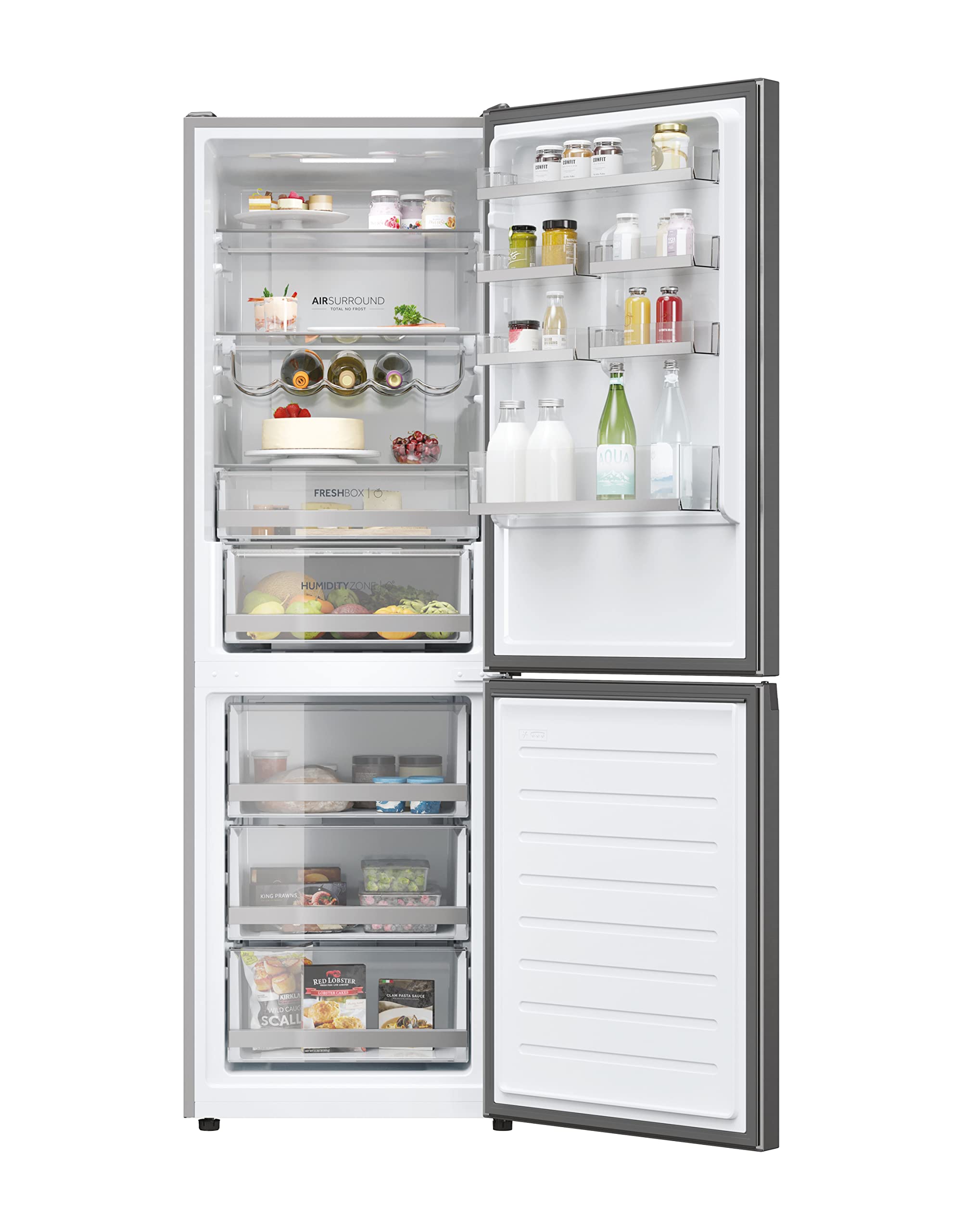 Haier 2D 60 SERIE 3 HDW3618DNPK - Frigorifero-congelatore combinato con frontale in acciaio inox, Total No Frost, app Smart hON, HumidityZone, capacità utile XXL, silenzioso, solo 36 dB (A), inox