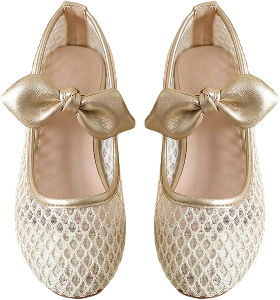 MakeMeChic Girl's Mesh Ballet Flats Bow Closed Toe Cute Wedding Princess Ballerina Dress Shoes