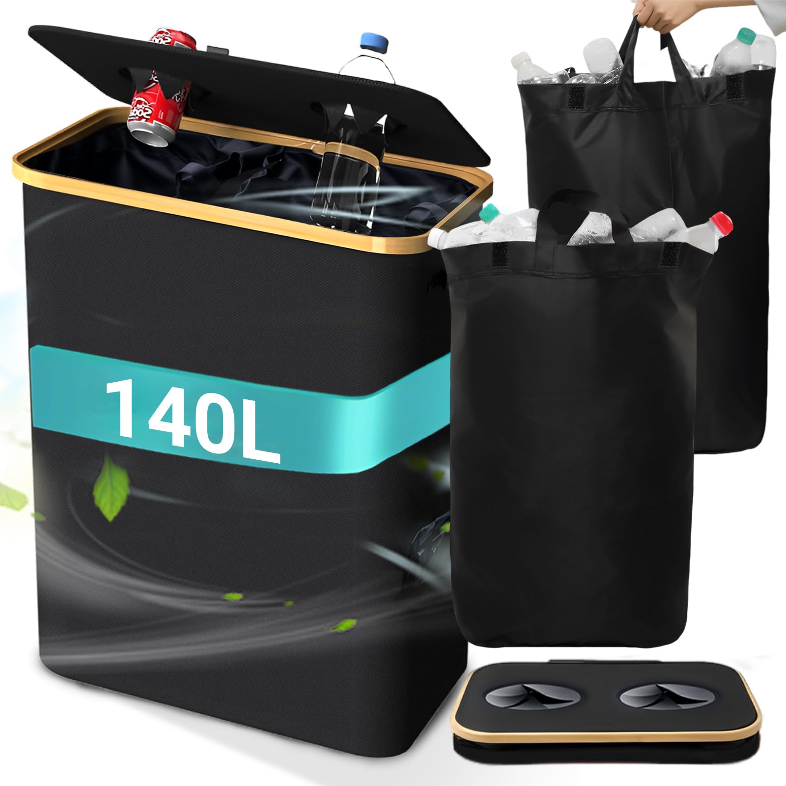 Poubelle Cuisine 140l,Poubelle Tri Selectif 2 Bac Poubelle Recyclage Poubelle Verre Poubelle Tri Selectif Sac Tri Selectif Conteneur De Collecte De Bouteilles Réutilisables(2 sac, 2trou