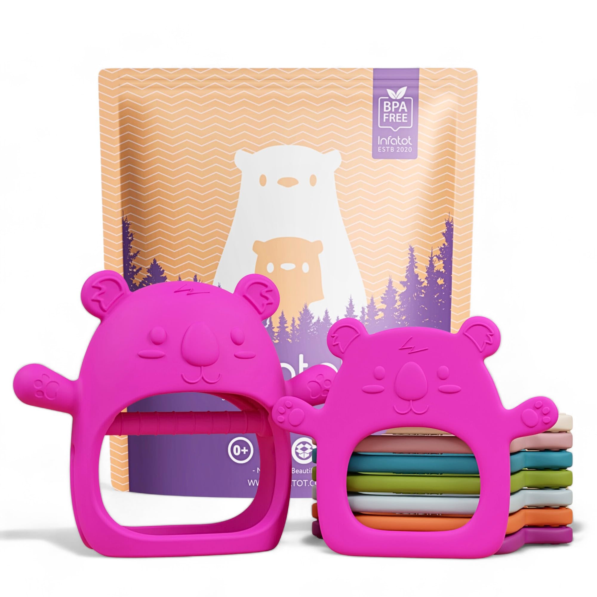 Infatot® Teething Toys for Baby Gifts – Chicken Silicone Mitten Teether, Soothing Glove for Infants, Baby Toys 0-6 Months, Soft Chewable Teether Toy to Prevent Finger Sucking, Plum — view 10