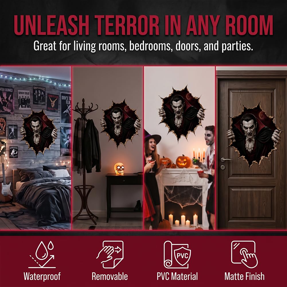 Halloween Break-in 3D Wall Decals, 2027 New Halloween Wall Stickers, 3D Illusion Effect, Spooky Home Decor, Indoor Wall Sticker, Halloweens Theme，4pcs-F