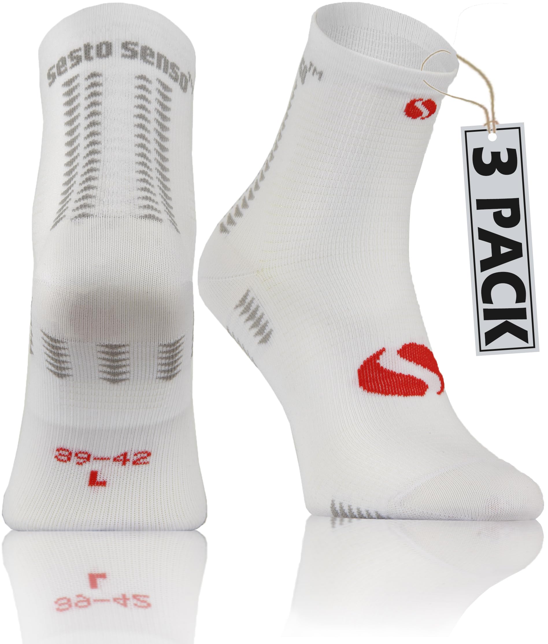 Sesto Senso 3 Pairs Running Quarter Colorful Men Women Sports Socks SKB_01 11-14/43-46 White Red