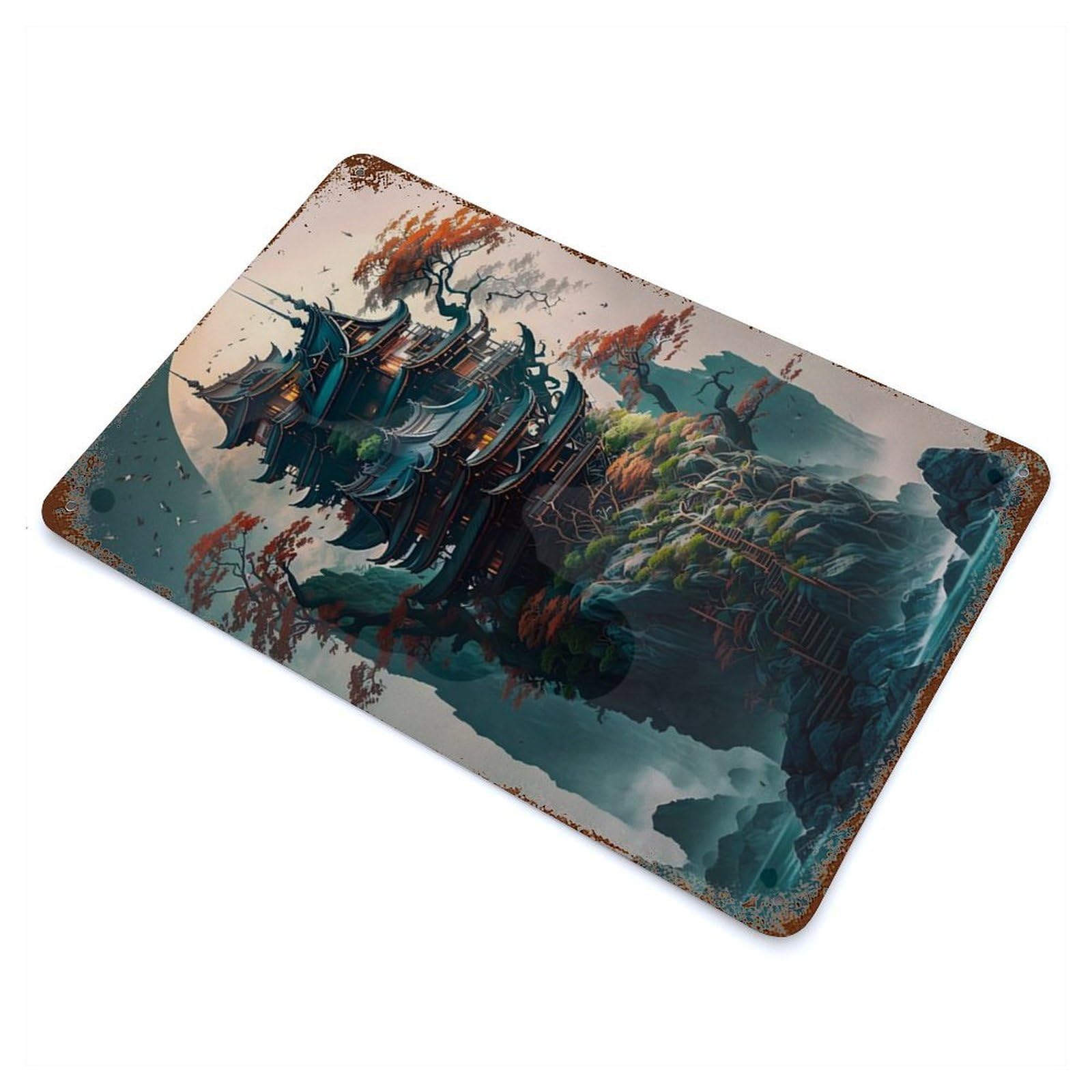 Garage Style Stone Palace Rustic Tin Plaque 11.8"x7.9", Classic Wall Plaque for Bar And Workshop