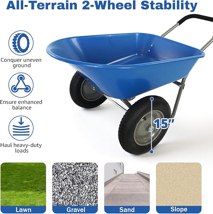 Carretilla para jardín resistente con neumáticos inflables miniatura 4