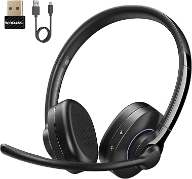 AOC Wireless Headset with Mic for Work, AI Noise-Canceling, Bluetooth 5.3