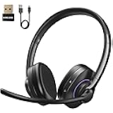 Masajoy Wireless Headset with Mic for Work, Headset Wireless Bluetooth V5.3 with AI Noise Cancelling Microphone with USB Dongle & Mic Mute for Computer PC Laptop Remote Work Home Office (Black)