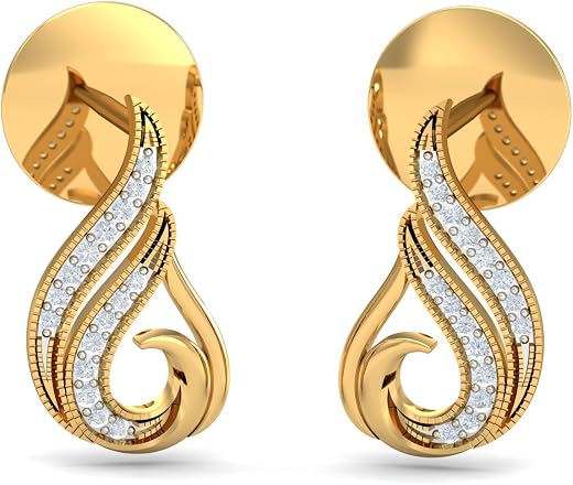 KuberBox 18KT Yellow Gold Diamond Atia Stud Earrings for Women
