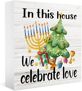 Hanukkah Decorations for Home Office Christmas Hanukkah Decor for Office Home Kitchen Room Indoor Table Bedroom Bathroom Jewish Gifts for Women Men Kids Wooden Sign