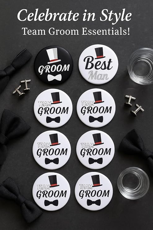 Brosash Team Groom Buttons - 1 Groom, 1 Best Man & 8 Team | Bachelor Party Favors Supplies Decorations Men Favor Kit Gifts Bridal Pin Wedding Set Bride Groomsmen Gift Ideas Engagement Accessories