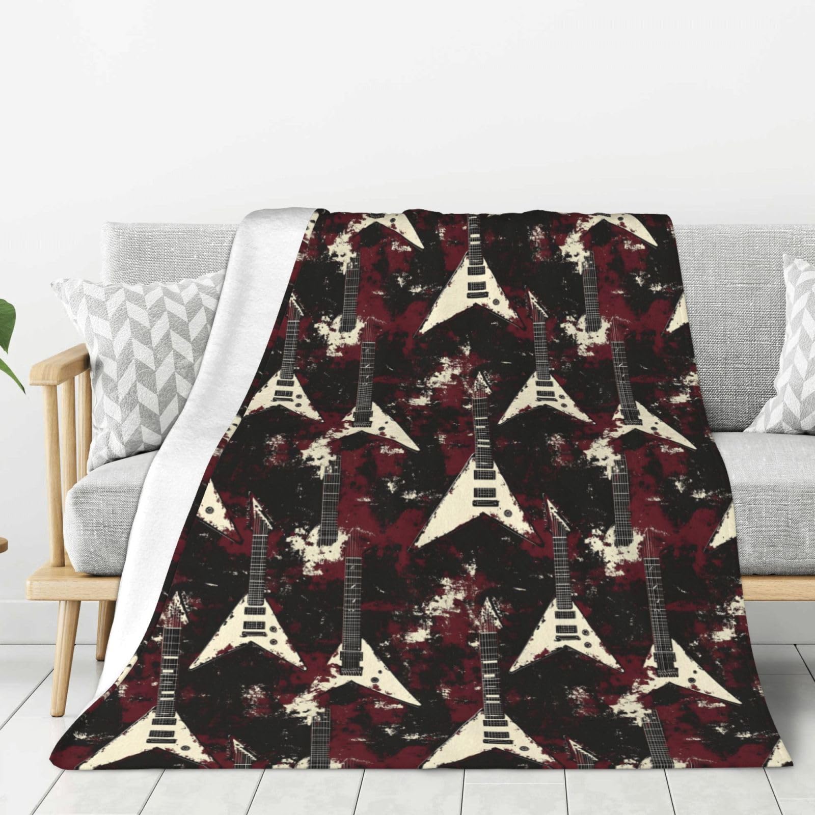 Couverture douce lit et canapé flanelle de qualité guitare vintage