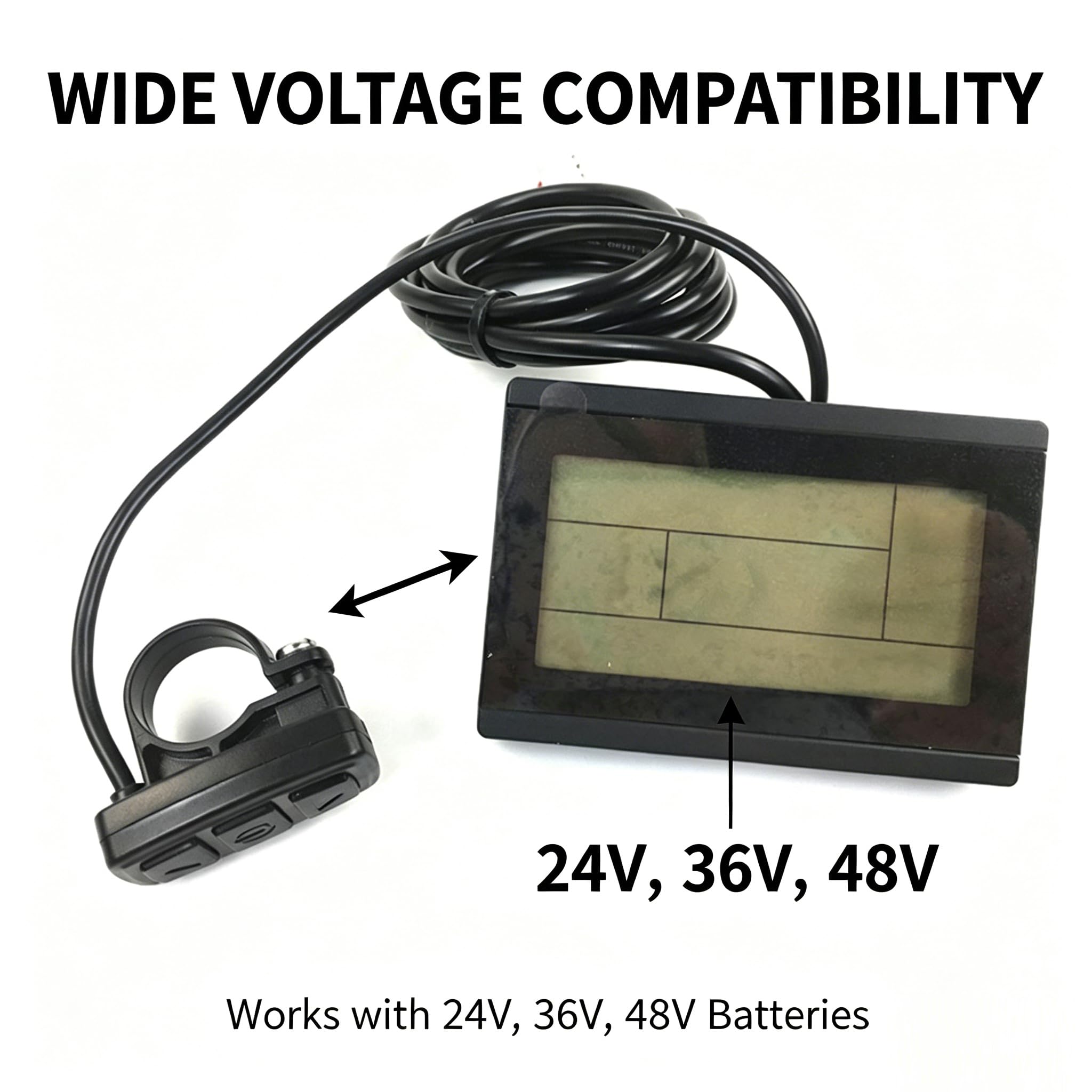 KT-LCD3 Écran LCD Compteur de Vitesse numérique pour vélo électrique 24 V 36 V 48 V pour contrôleur de série KT, Instrument de vélo étanche avec Support et vis, Noir