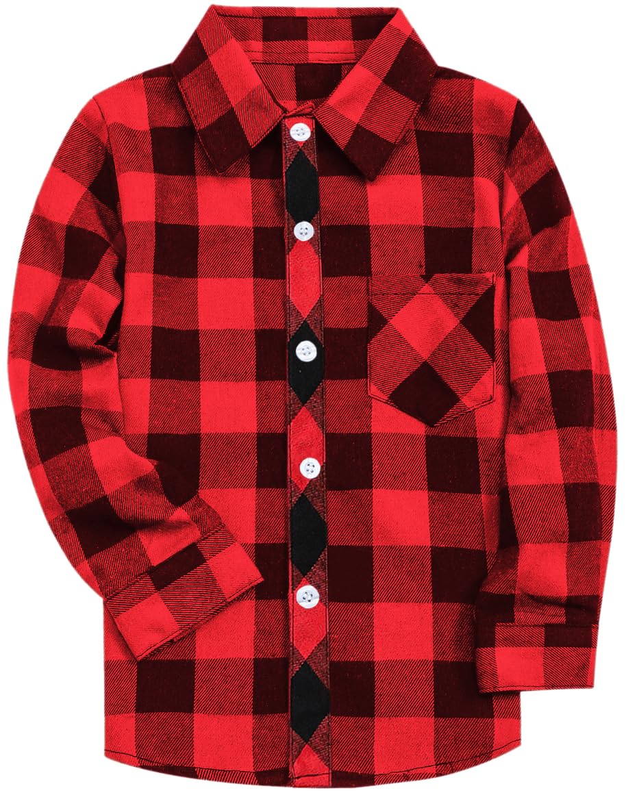 Boys and Mens Flannel Plaid Long Sleeve Shirt Casual Button Down Shirts