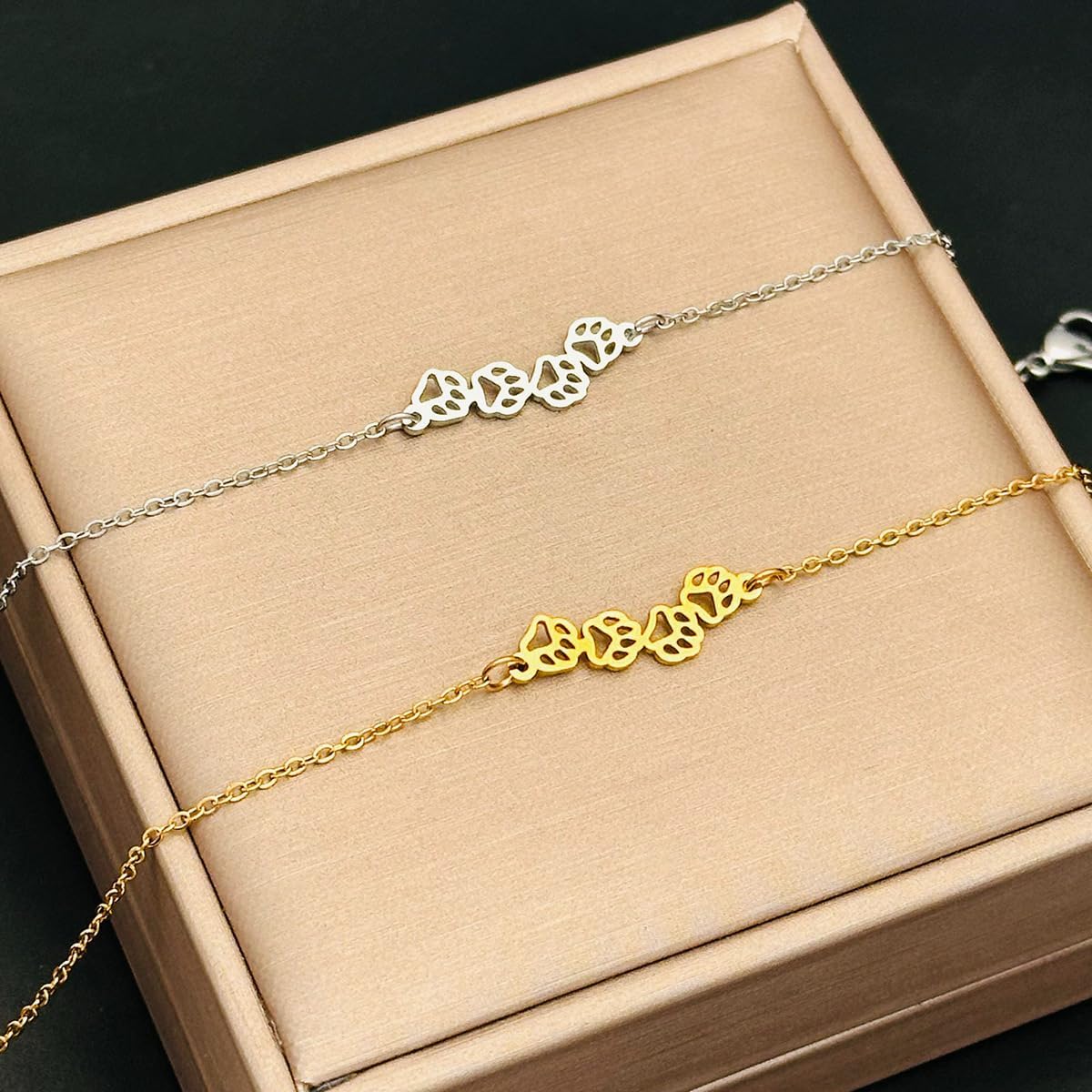 Cute Pawprint Anklet for Women Pet Cat Dog Paw Summer Beach Charm Adjustable Foot Anklet Bracelet Waterproof Gold Plated Stainless Steel Link Infinity Birthday Vacation Jewelry Gift for Mom Girlfriend - Image 4