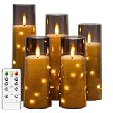 Flameless LED Candles with Timer 5 Pc Flickering Flameless Candles for Romantic Ambiance and Home Decoration Stable Acrylic Shell&comma;with Embedded Star String，Battery Operated Candles（Grey）