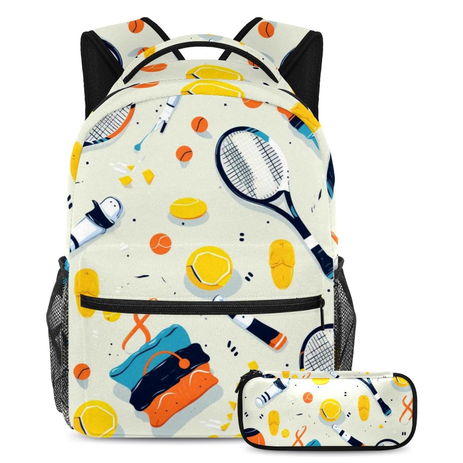 Ensemble sac à dos 2 pièces grande capacité imprimé raquettes