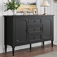 RoyalCraft Mid-Century Black Sideboard: 2 Doors, 3 Drawers, Adjustable Shelves, Turned Wood Legs for Entryway, Living & Dining Room Storage
