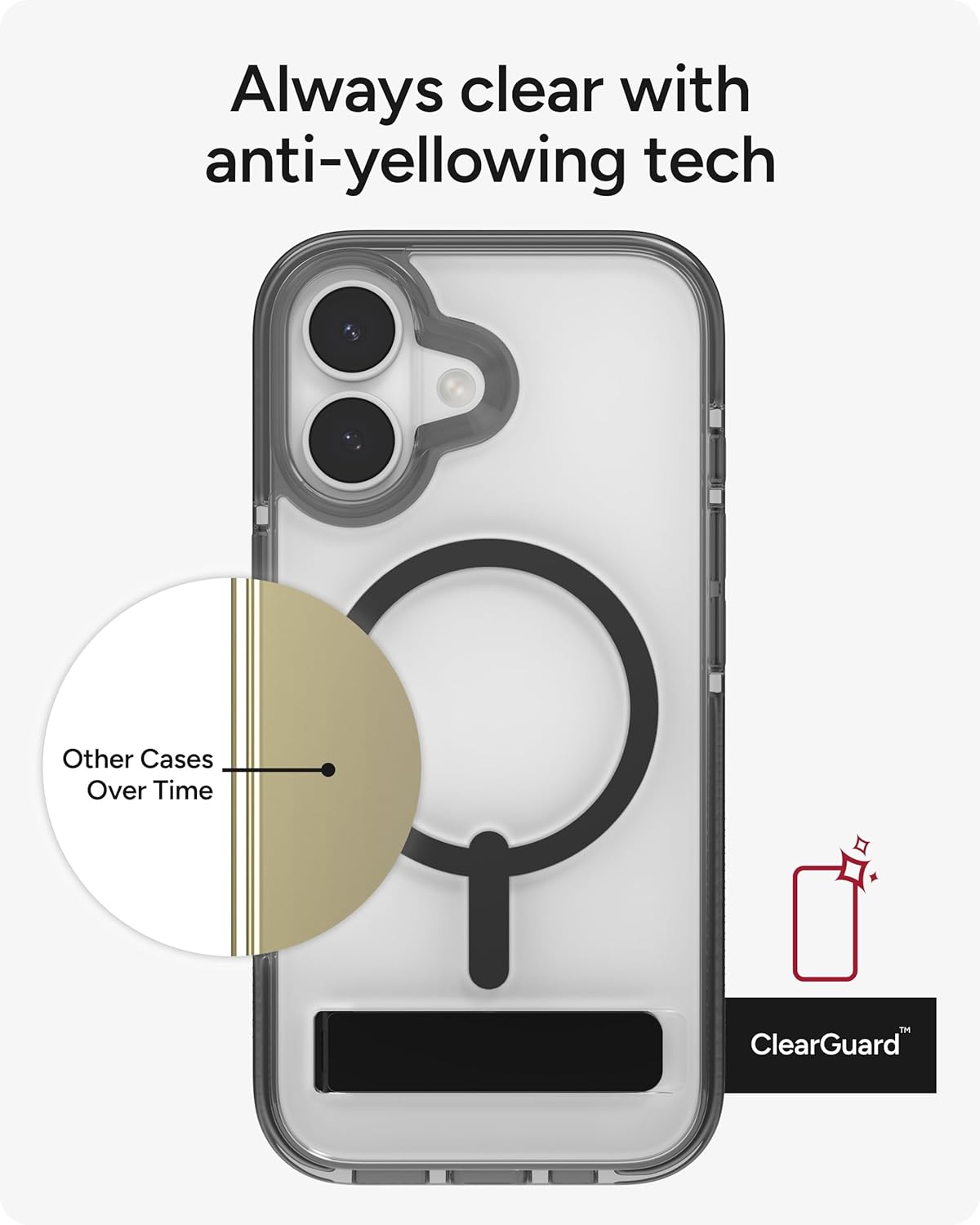 ZAGG Santa Cruz Snap Case with Kickstand for iPhone 17 - Jet Black, Drop Protection (13ft/4m), MagSafe Charging Compatible, ClearGuard Anti-Yellowing Technology, Scratch Resistant Phone Case