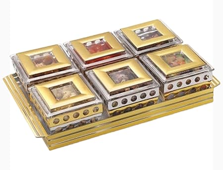 Biaba Collection Plastic Bowl With Lid and Tray, 4 Bowl with Lid, 1 Tray, Gold